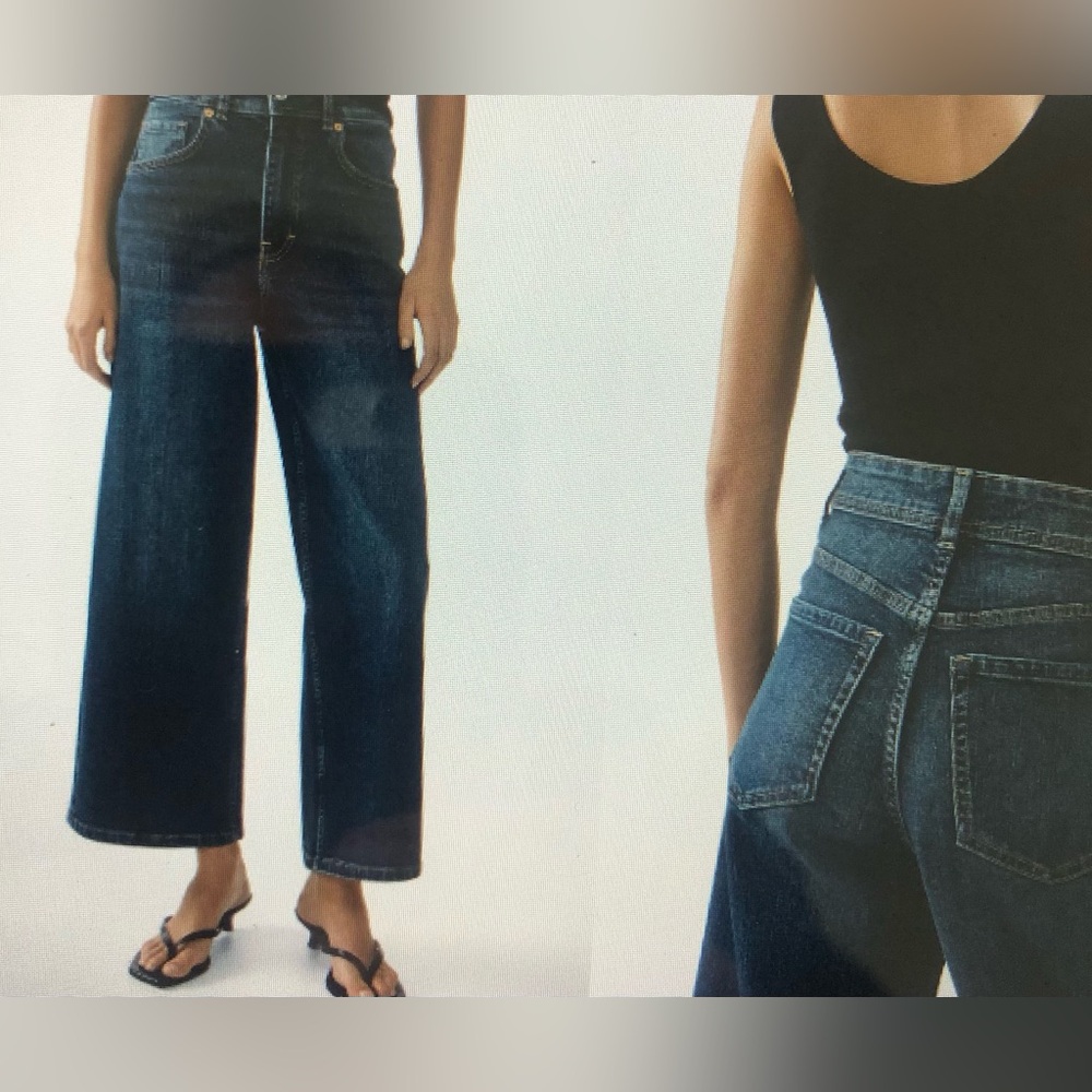 H&M + Wide High Waist Ankle Jeans